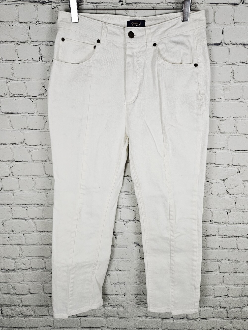 CAVALLI CLASS | high rise cropped straight front & back leg seam jeans